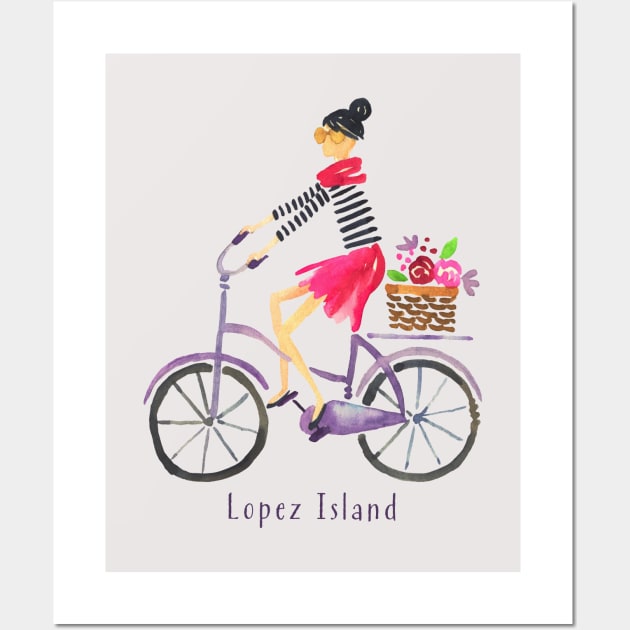 Lopez Island, San Juan Islands, WA Cute Girl on a Bike Wall Art by Pine Hill Goods